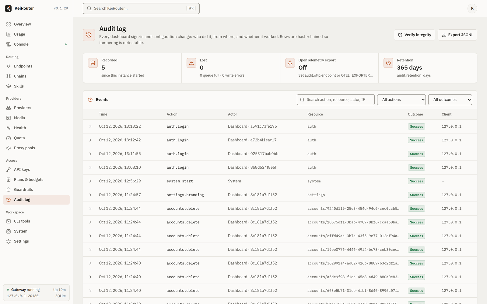 Audit log page