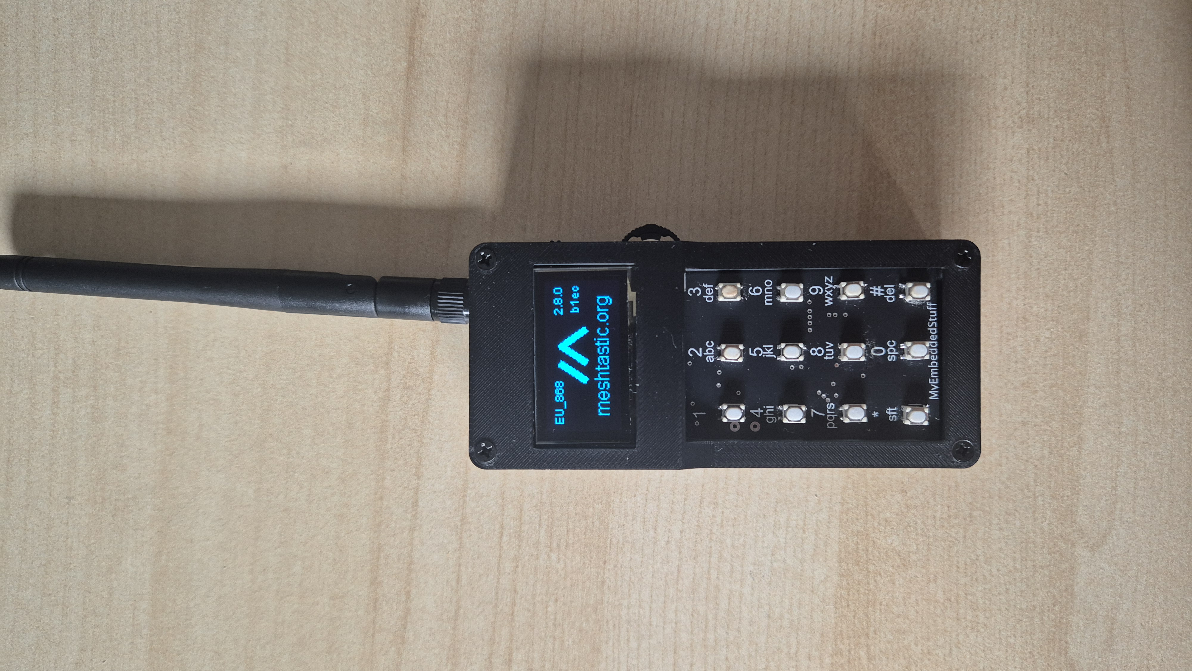 RetroMeshDevice with its display and physical T9 keypad