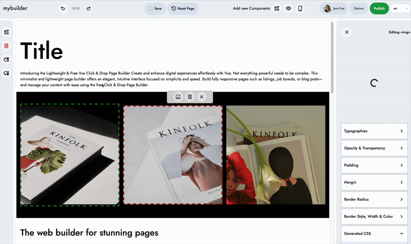 Vue Website Page Builder - the editor