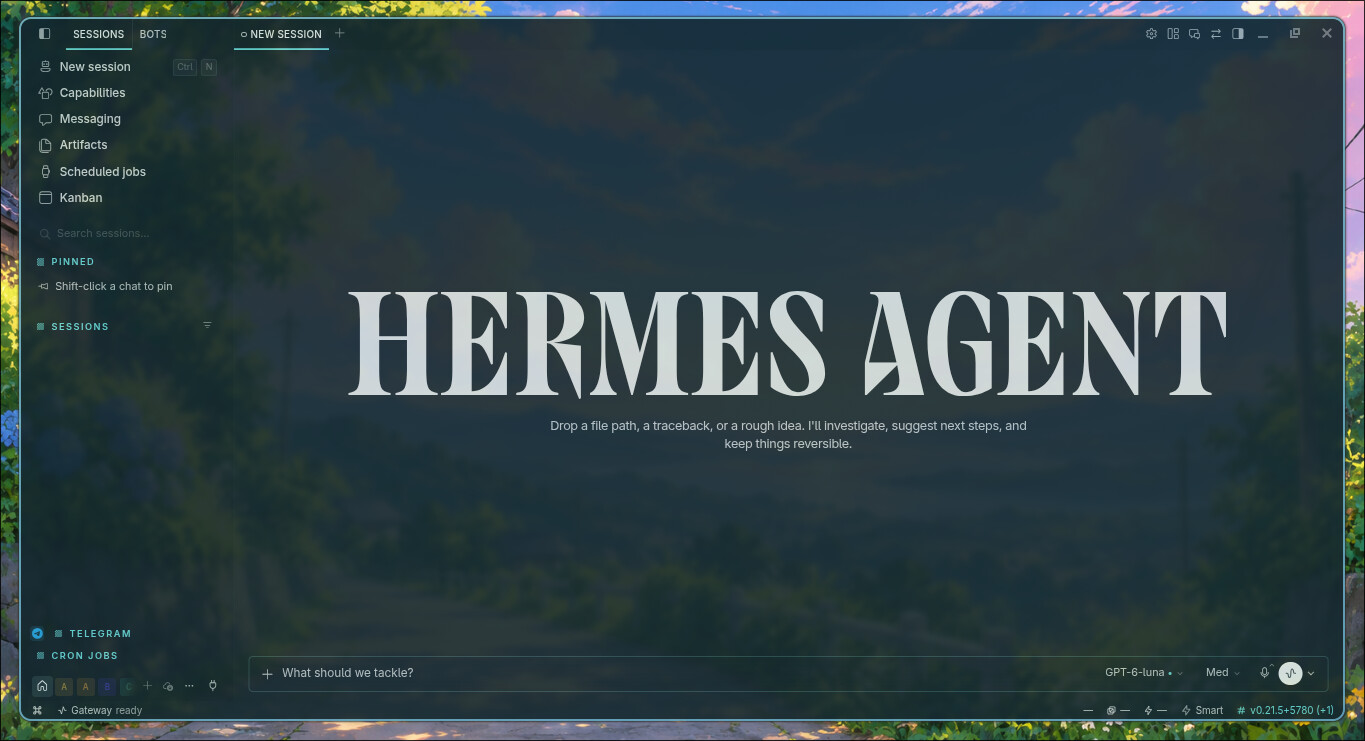 Glass Theme for Hermes in dark mode
