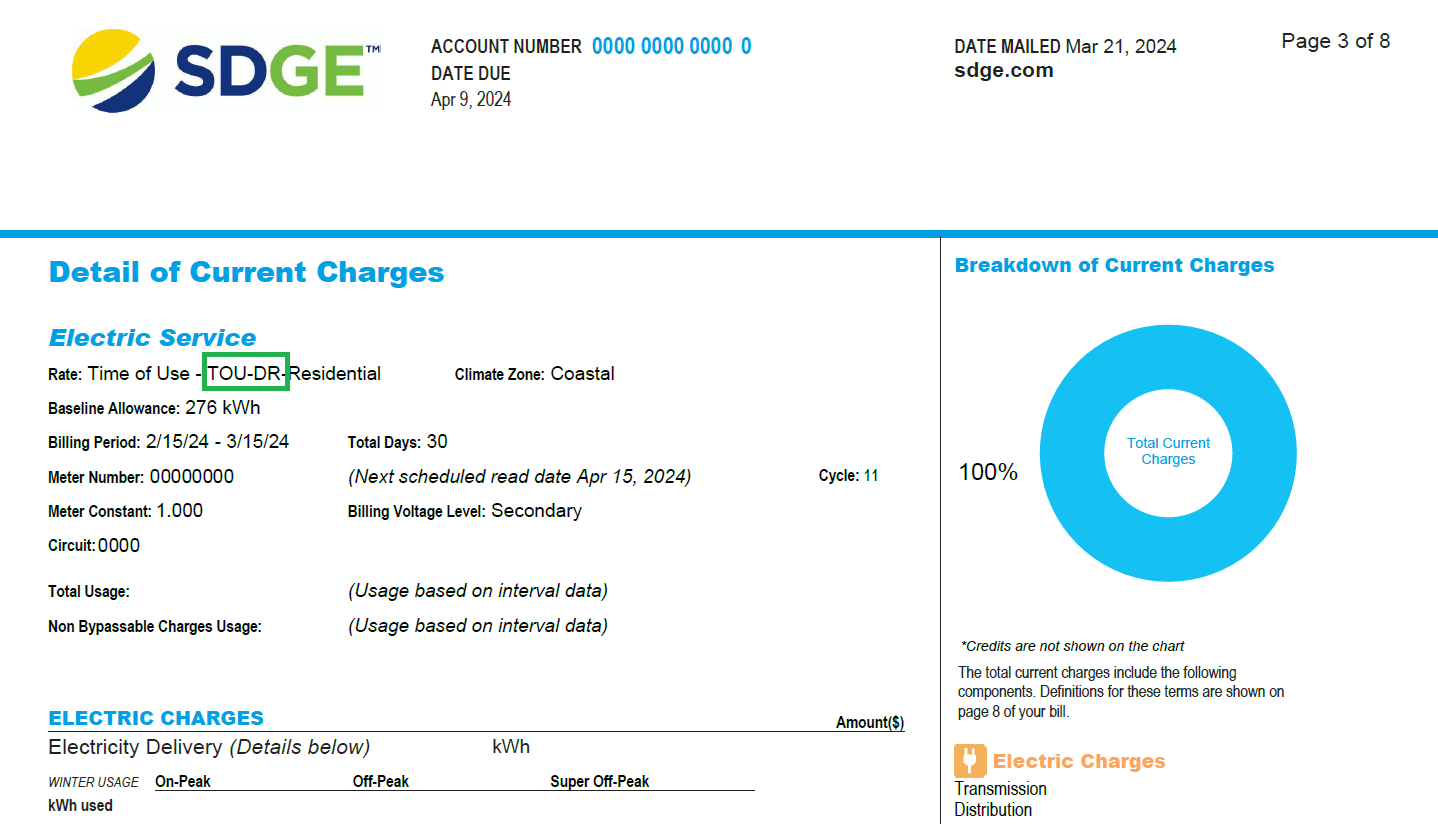 SDGE Bill TOU-DR
