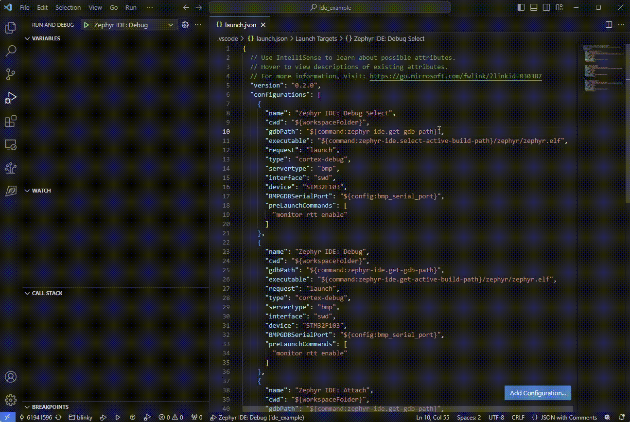 IDE for Zephyr Debug Commands
