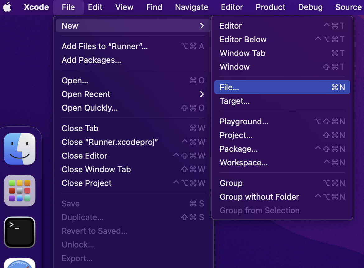 Xcode > File > New > File...