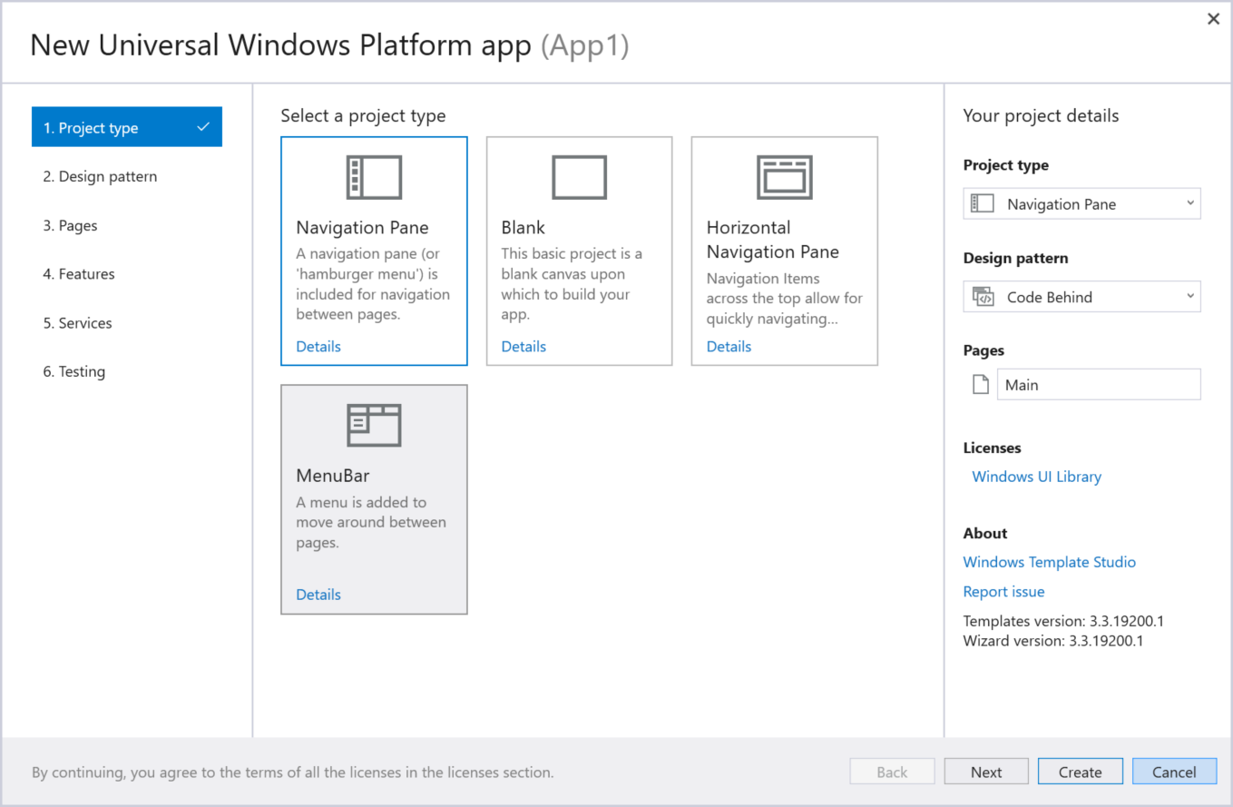 Windows Template Studio UWP screenshot