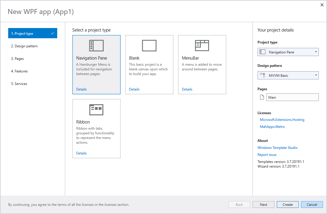 Windows Template Studio WPF screenshot