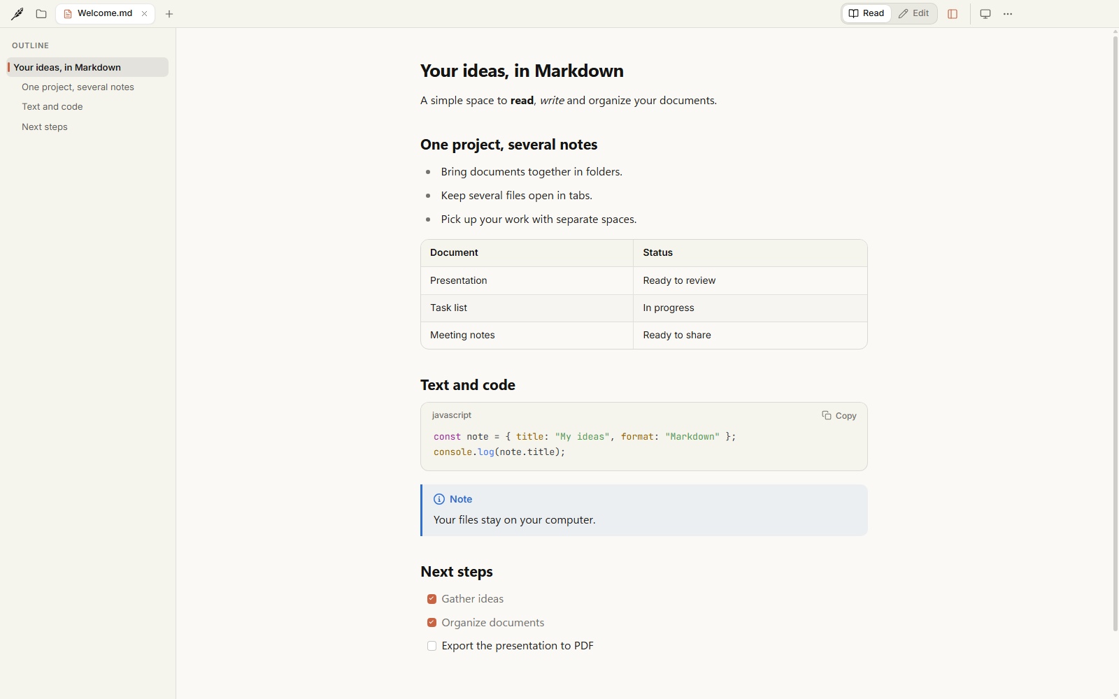 Reading a Markdown document in Folio