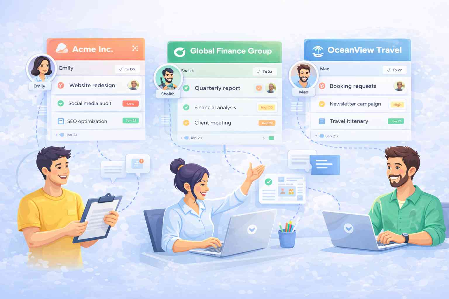 Team managing client tasks and priorities