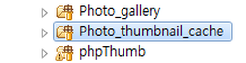 photo gallery, photo thumbnail cache, phpThumb라는 폴더가 표시돼 있다