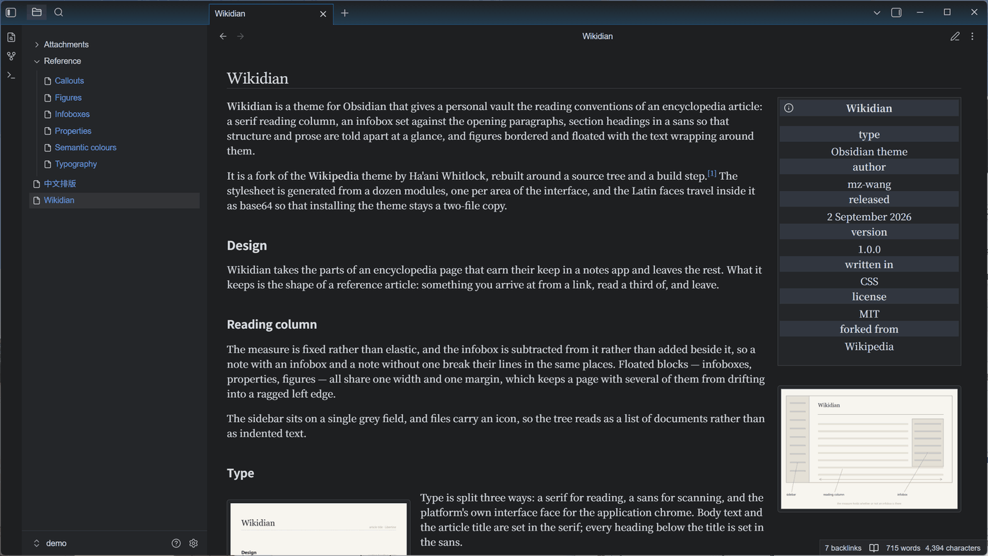 The same article in dark mode