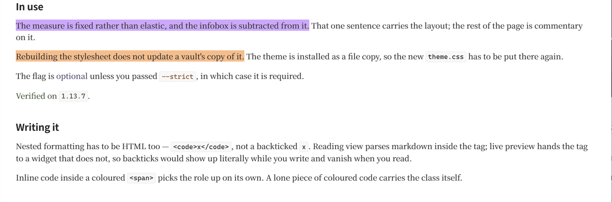The four roles as a wash and as a text colour