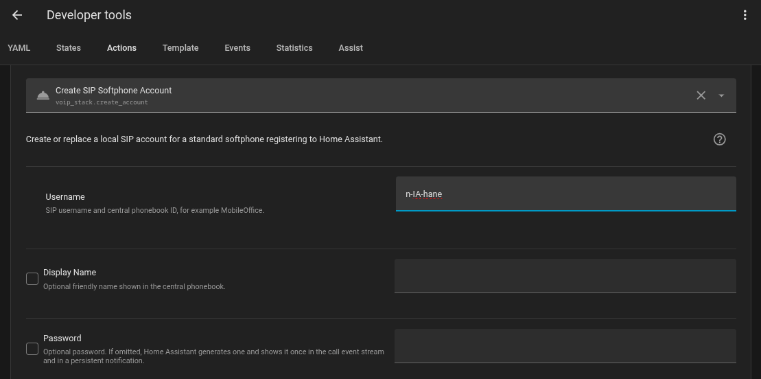 Create SIP account filled