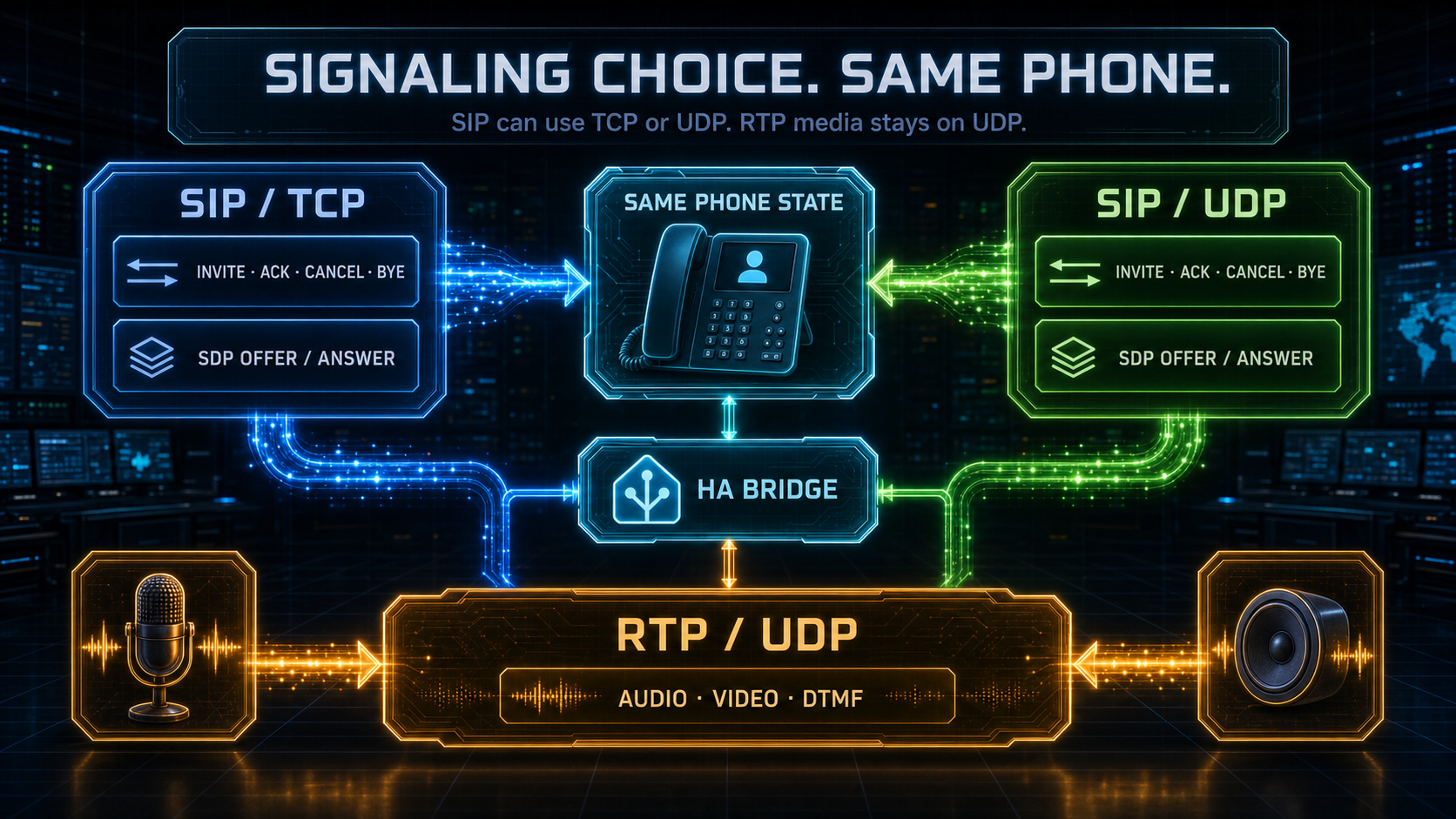 SIP signaling transport and RTP media
