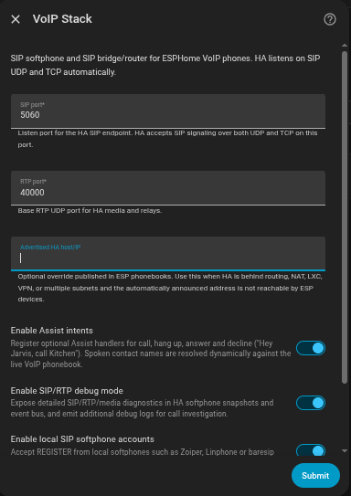 VoIP Stack config flow