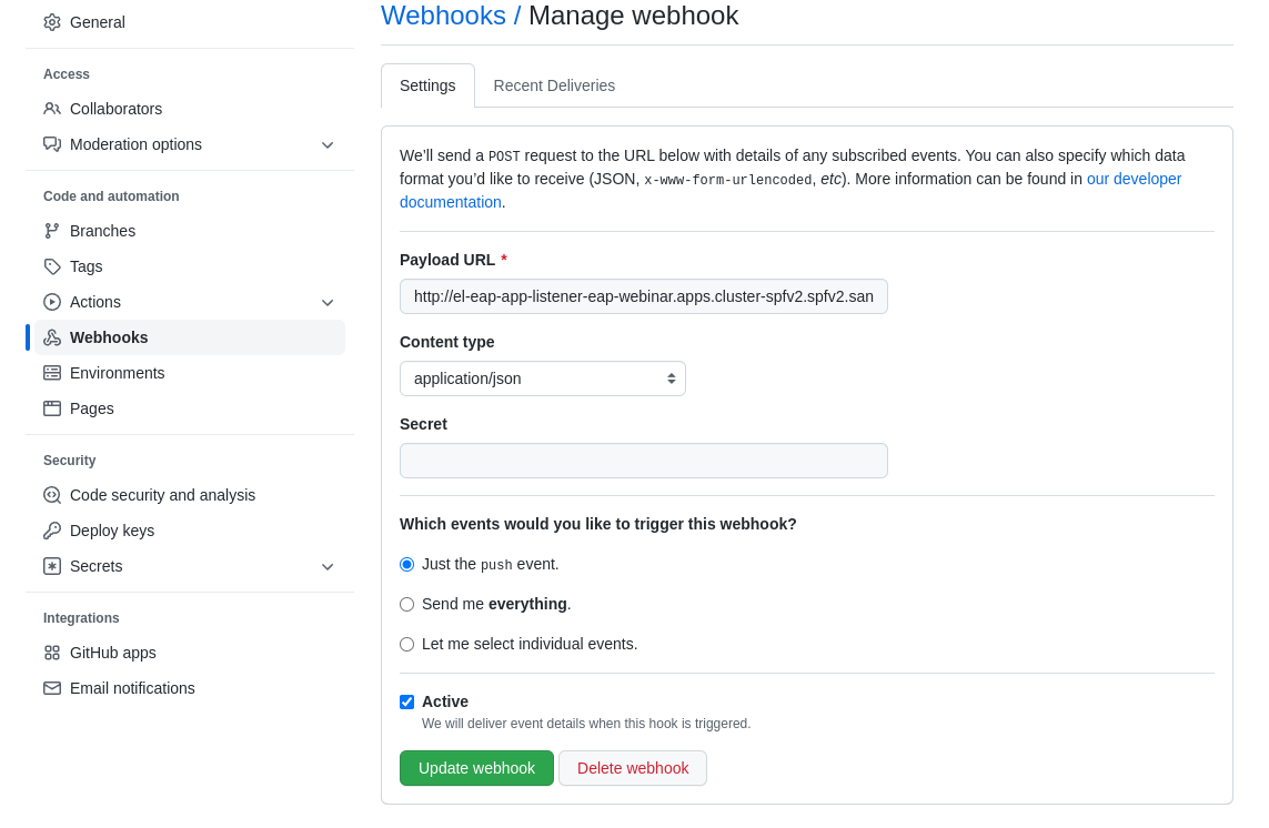 Github webhook