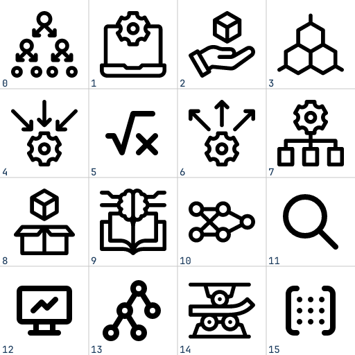 search_icons result for 'machine learning' — 4x4 grid with 16 icons