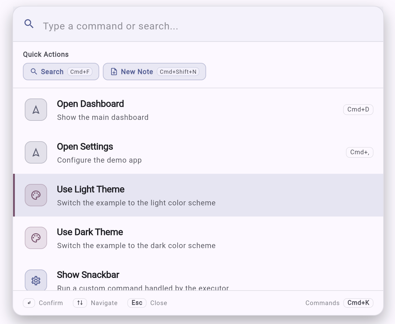 Command palette in light theme