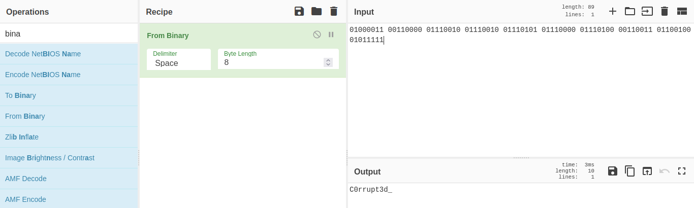 Convert binary to ASCII