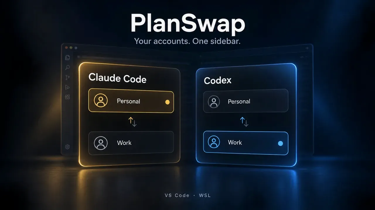 PlanSwap concept illustration showing separate Claude Code and Codex account switching panels