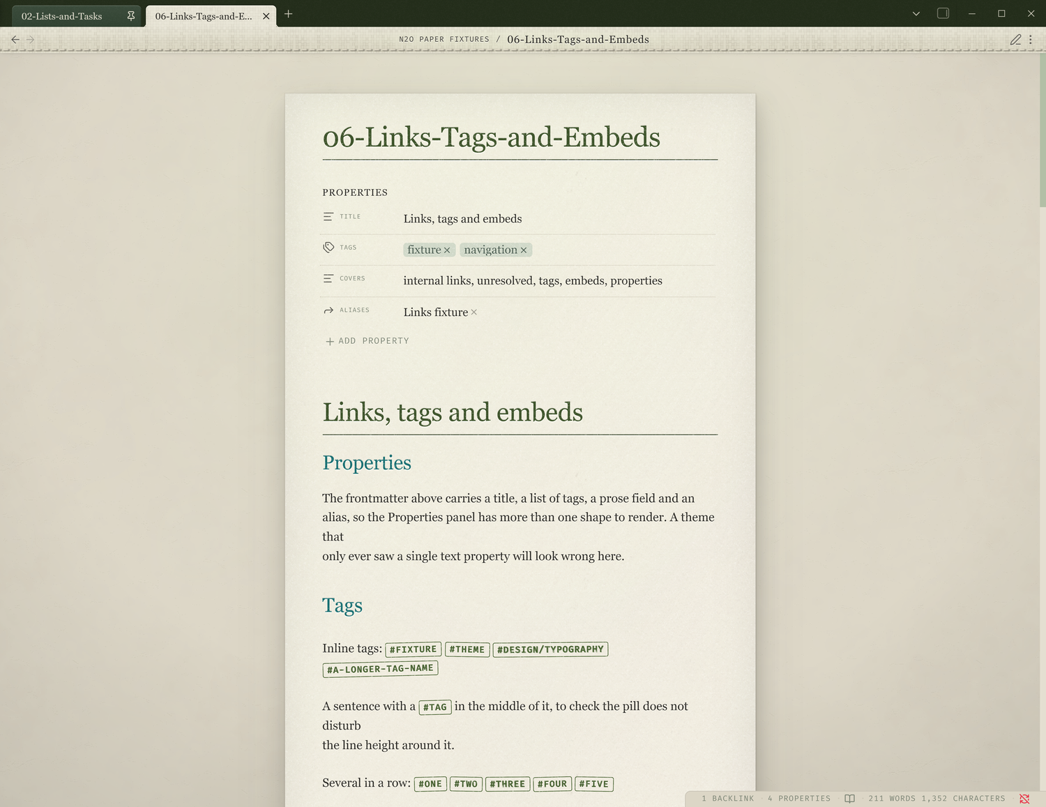 Links, tags and embeds