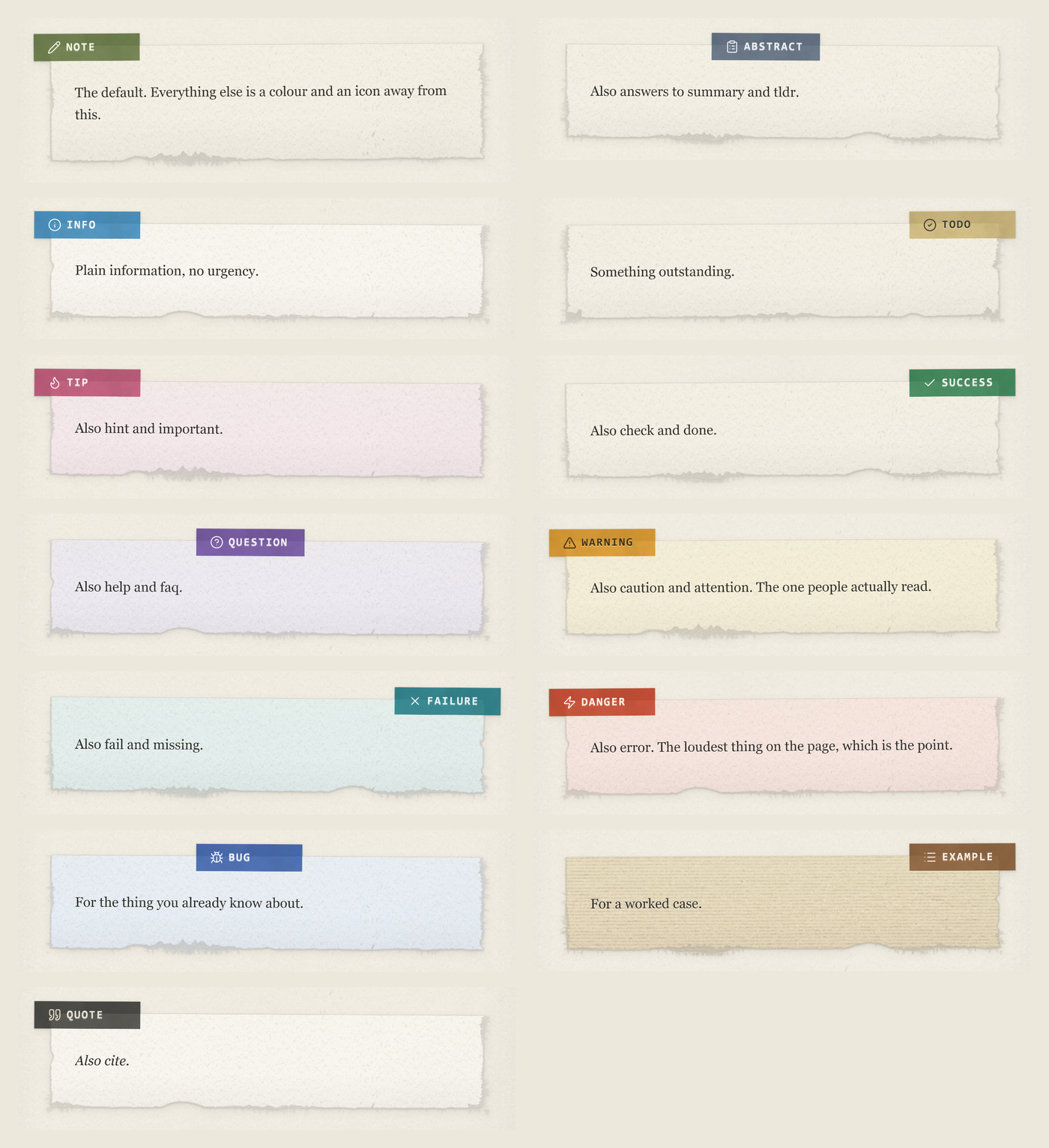 The thirteen callout types in N2O Paper