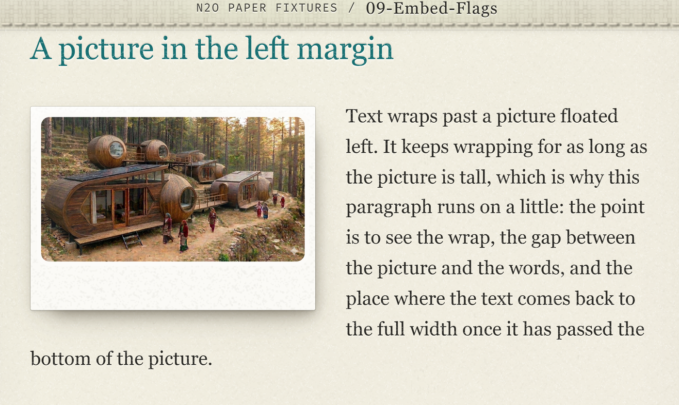 A print floated into the left margin, with the text wrapping past it