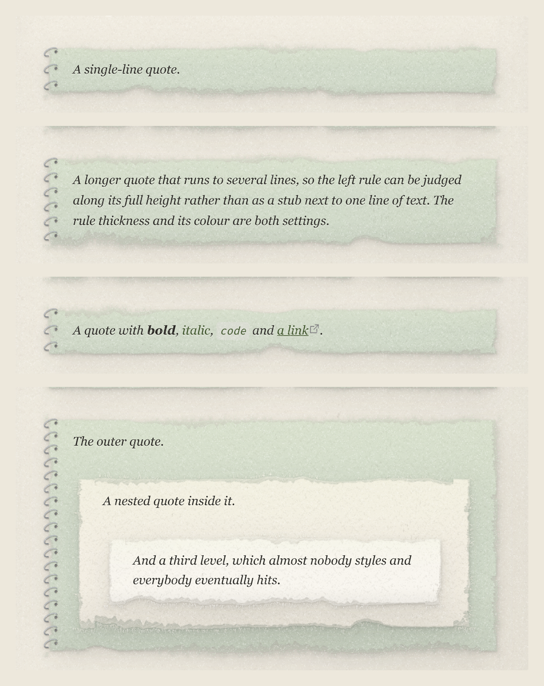 Quotes in N2O Paper: single line, long, inline formatting, and three nested levels