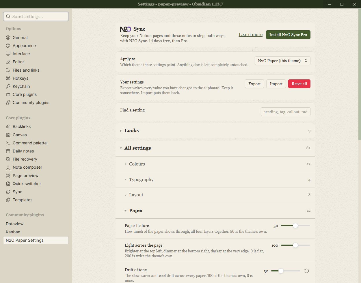 The settings tab