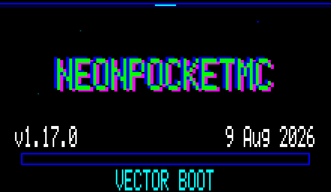 NeonPocketMC animated demo-scene boot sequence