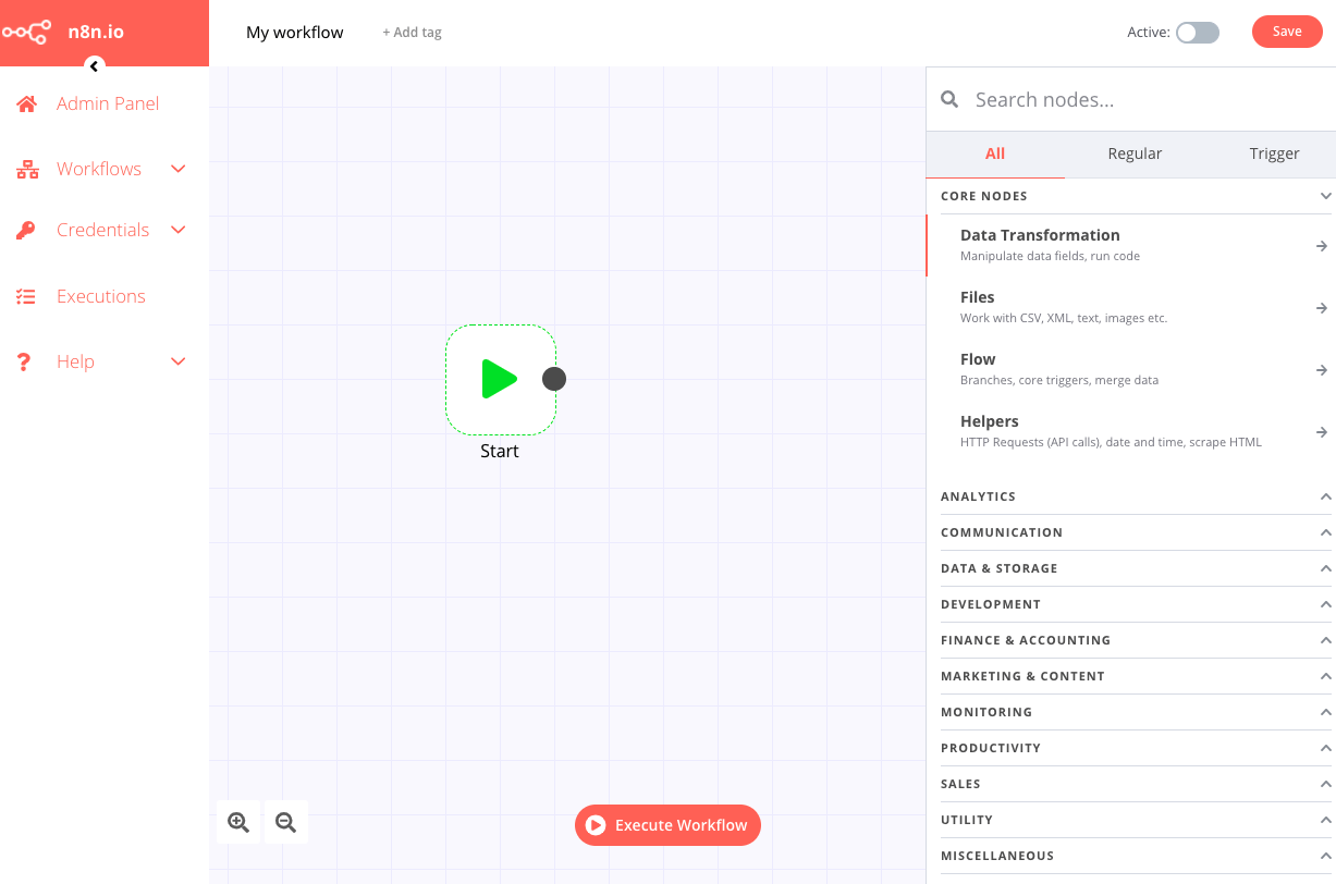 n8n 编辑器界面：节点与数据流