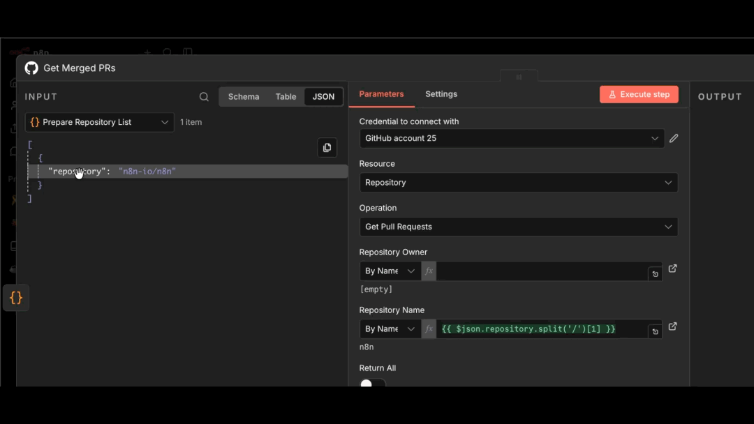 The n8n expression editor showing a live preview of the resolved value