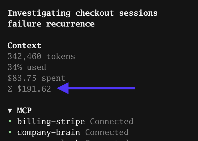 OpenCode sidebar showing $83.75 agent spend and Σ $191.62 total spend including subagents