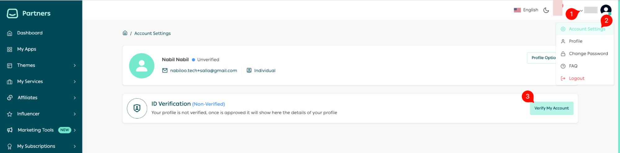 Open ID Verification from your account settings