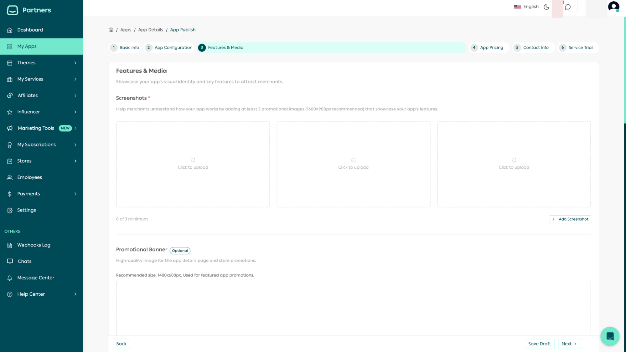 The asset upload screen for icons and screenshots in the Partners Portal