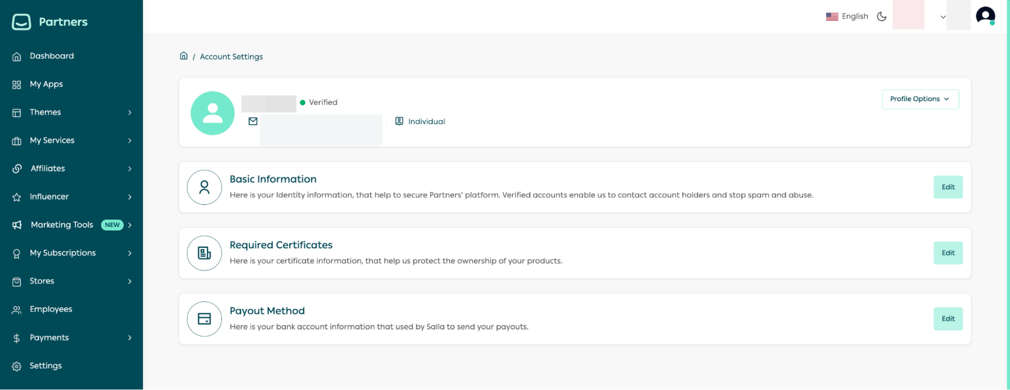 The verified label shown on your account settings page