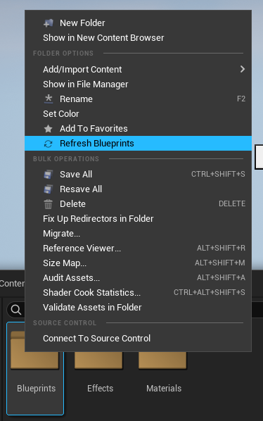 The button is shown in the Content Browser context menu