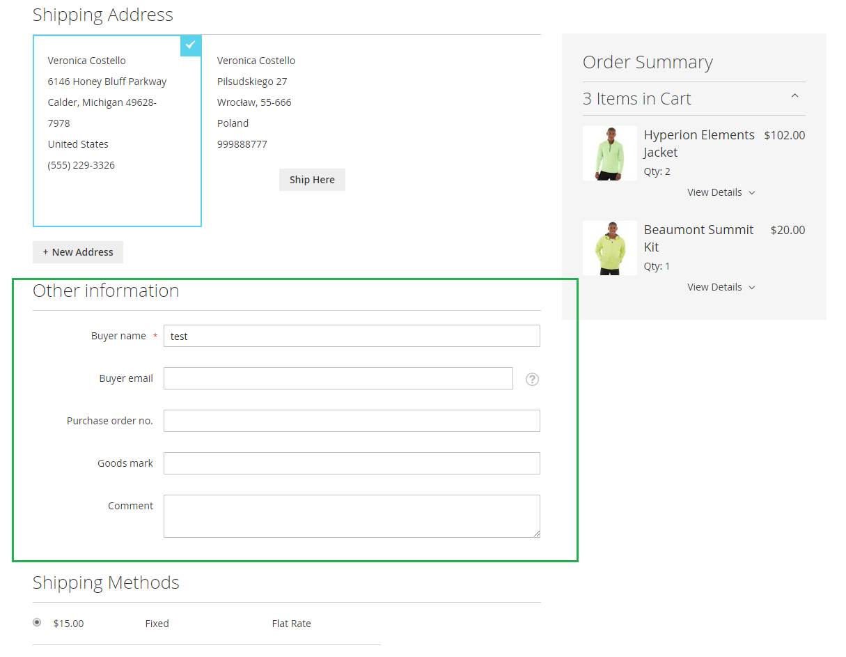 Checkout frontend custom form