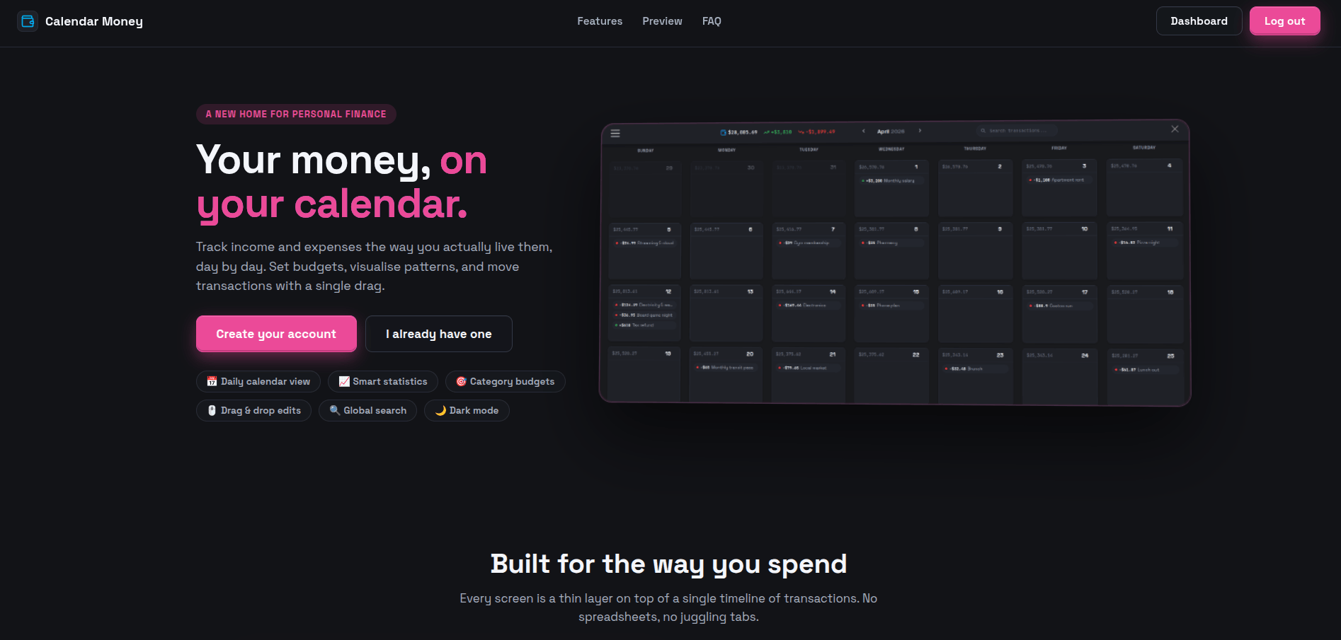 Calendar Money landing page