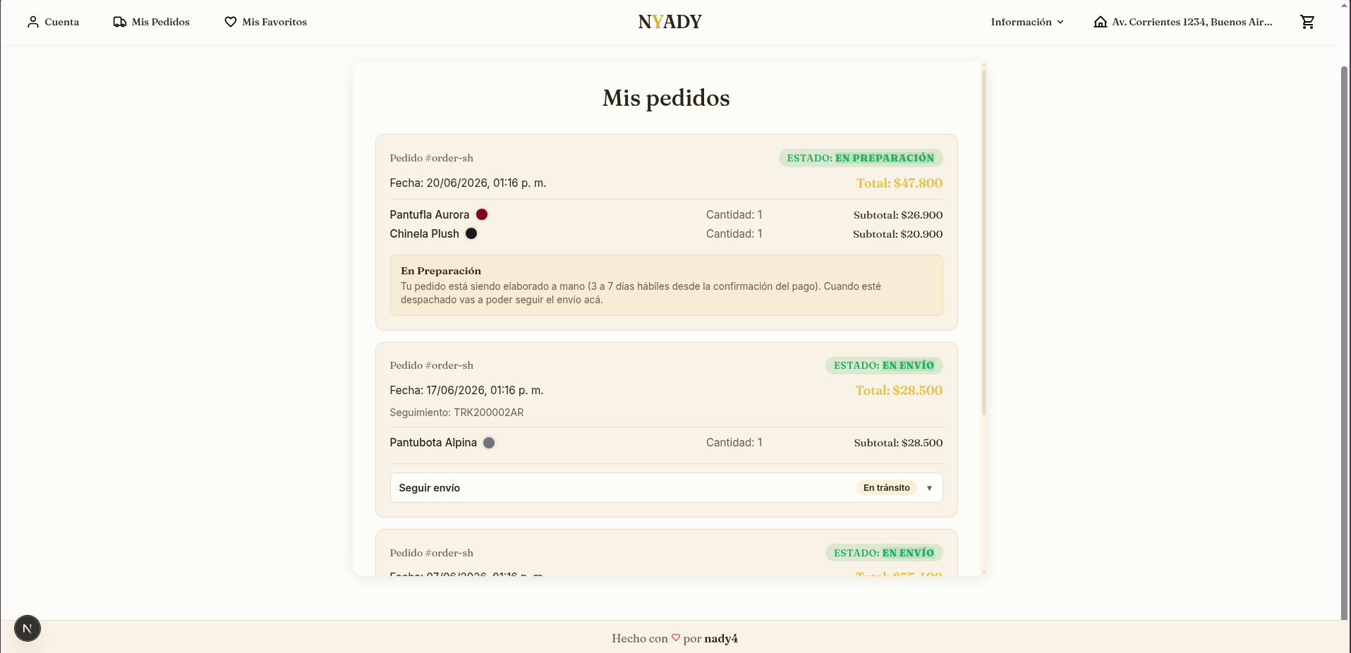 NYADY orders and tracking