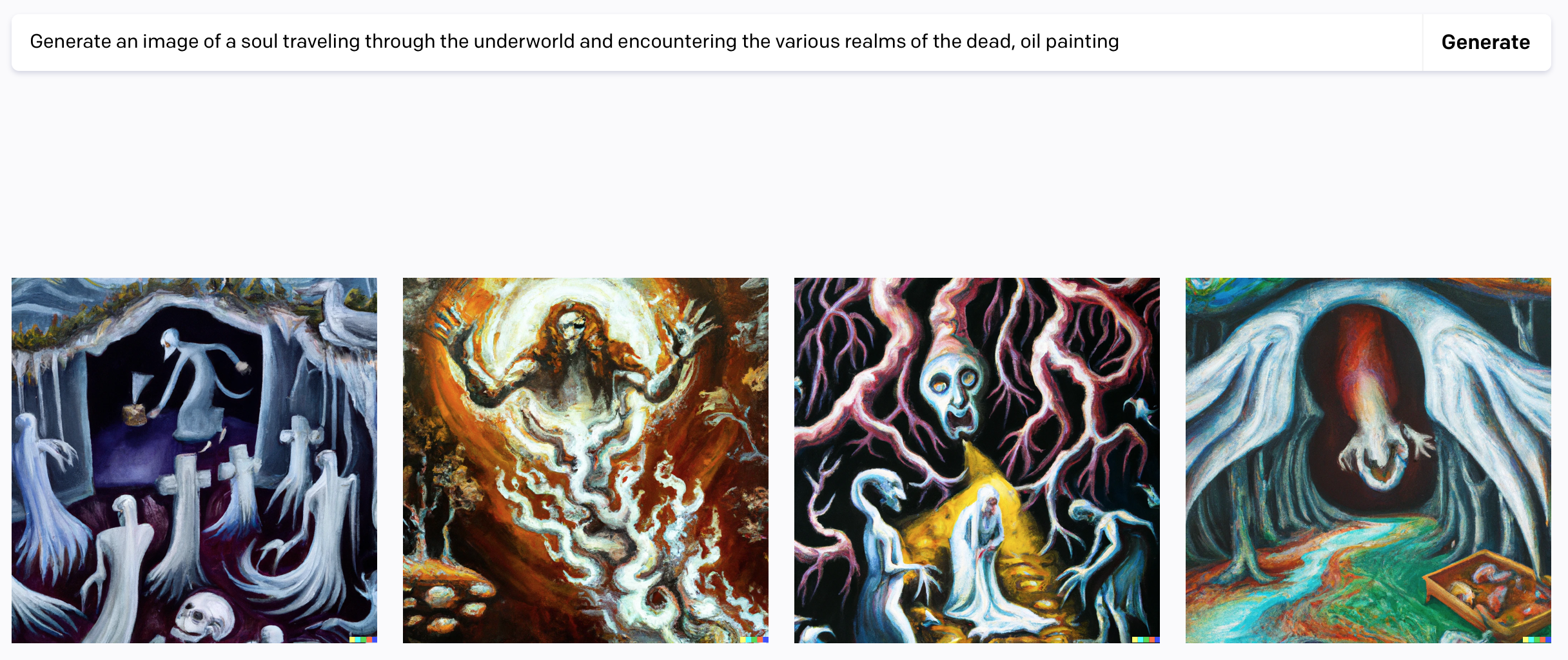 “Generate an image of a soul traveling through the underworld and encountering the various realms of the dead”