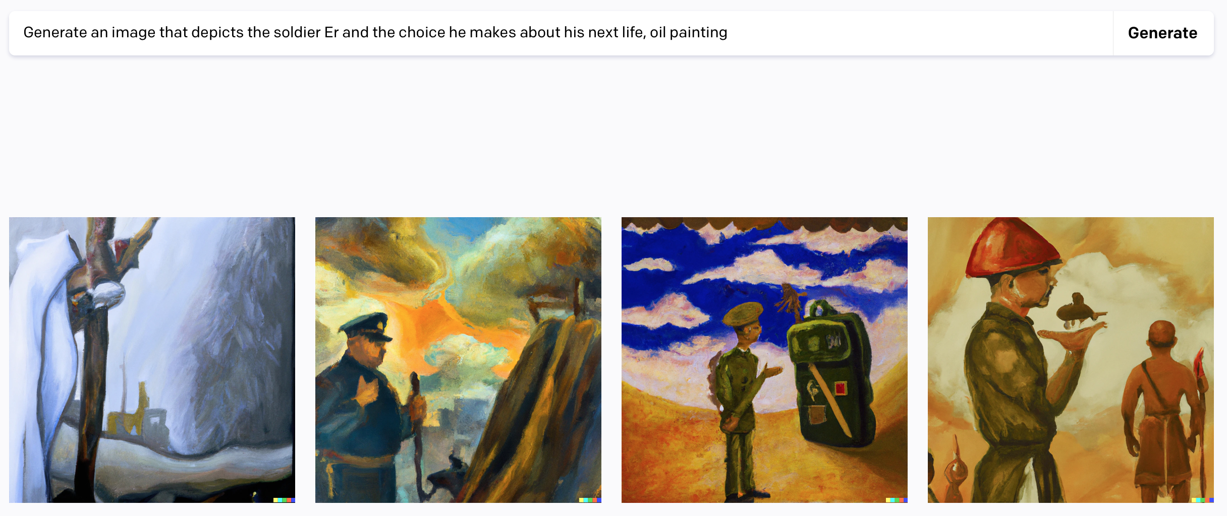 Generate an image that depicts the soldier Er and the choice he makes about his next life, oil painting