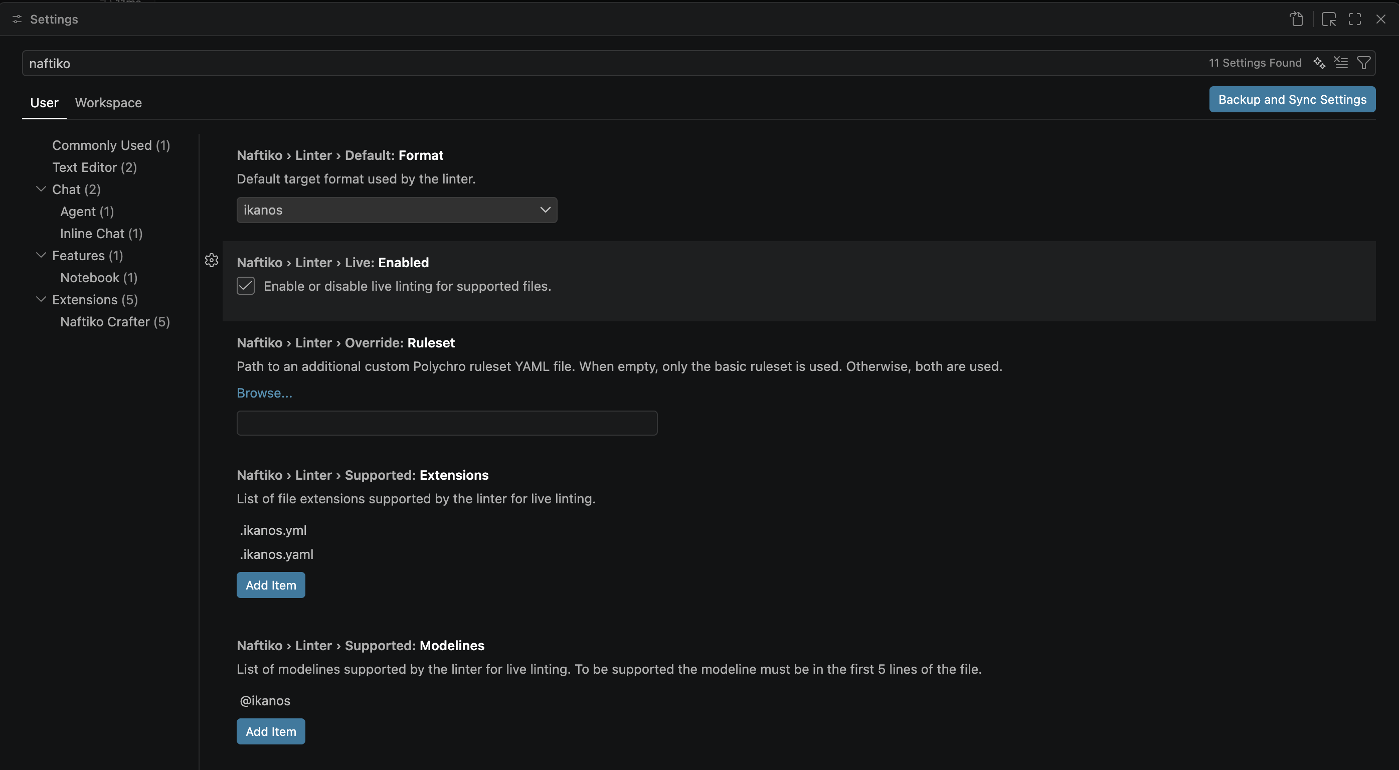 Extension settings