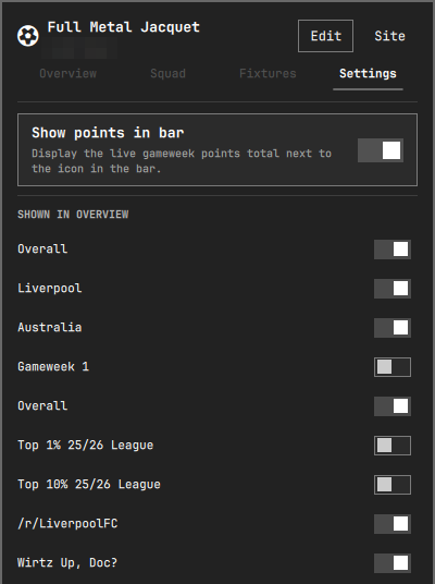 Settings tab