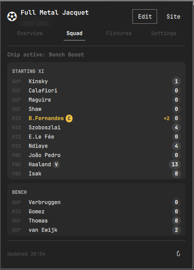 Squad tab