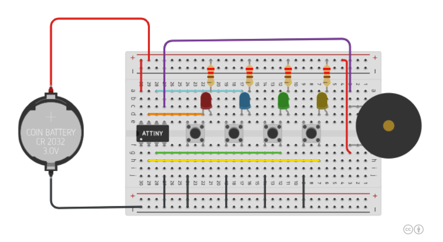 Tiny Simon in TinkerCad Circuits