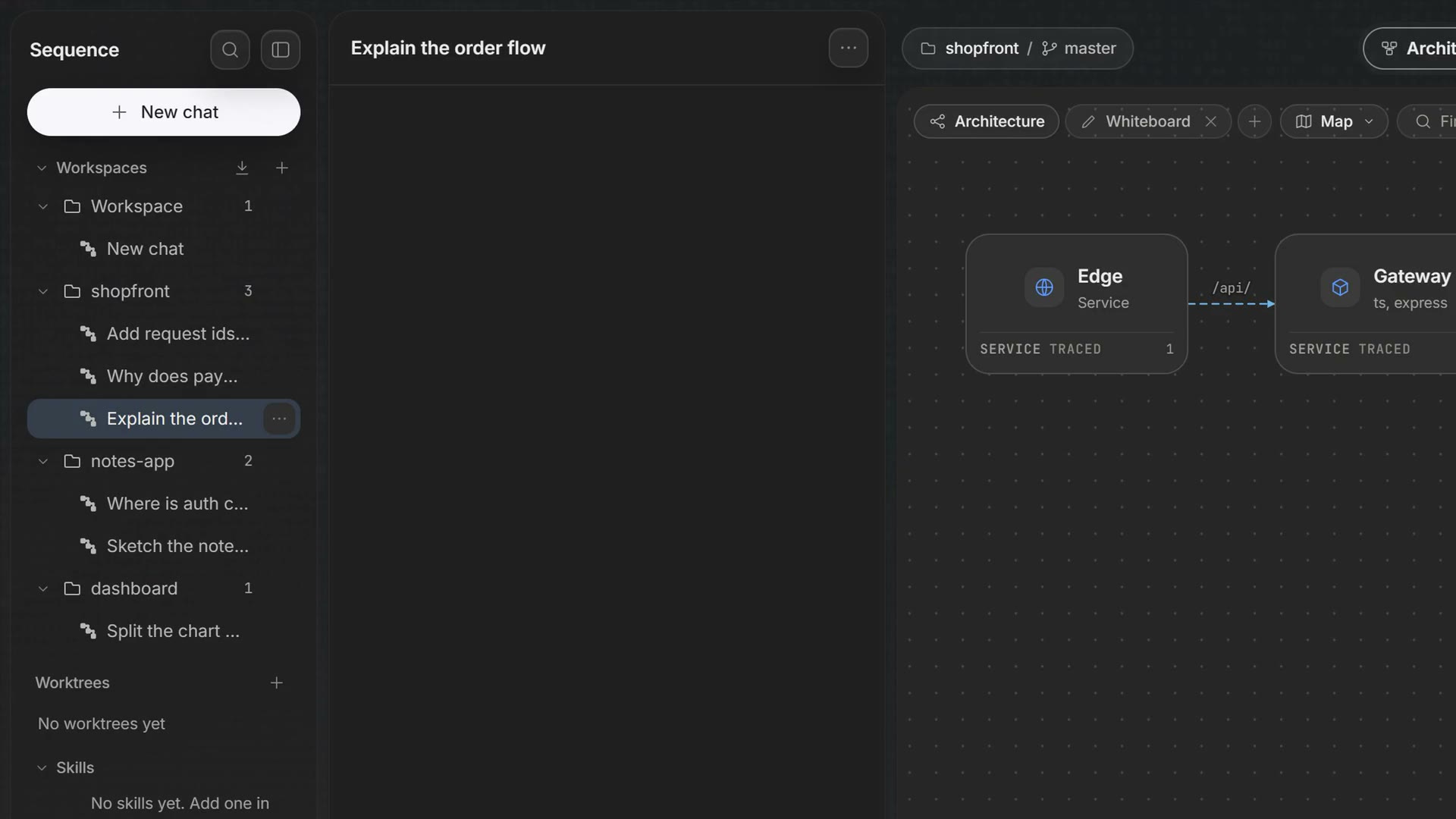 The Workspaces tree with chats under each workspace