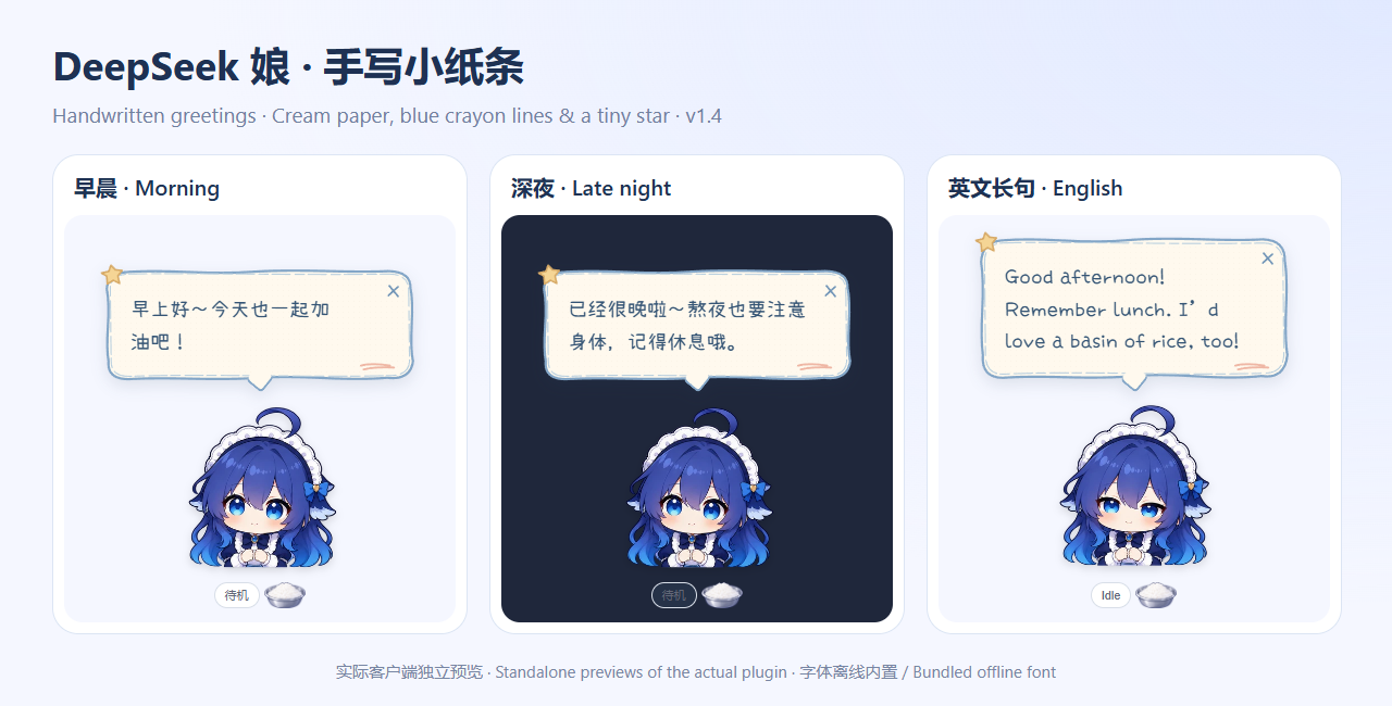 手写问候气泡：早晨、深夜和英文长句