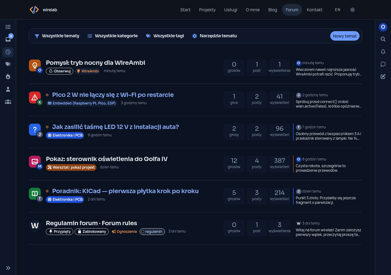 Topic list: the topic icon in place of the avatar, with the author's avatar as a small overlay