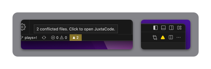 The JuxtaCode status bar and editor title items in Visual Studio Code.