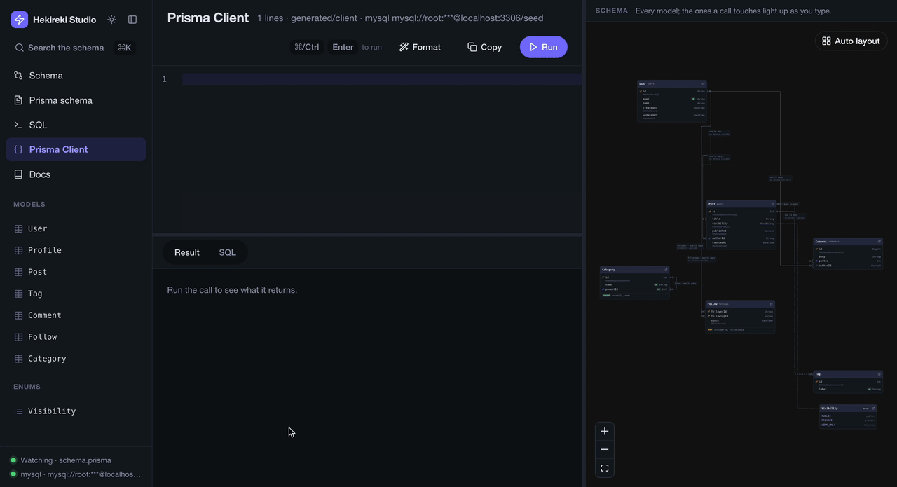 prisma.user.findMany() in the Prisma Client playground