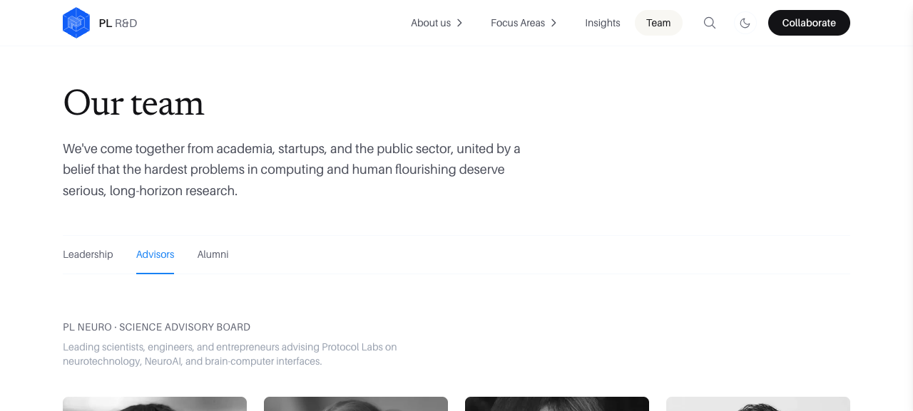 Advisors tab with black and white photos